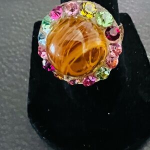 Multicolor Crystal Ring with Amber Center - William Homan Ring.